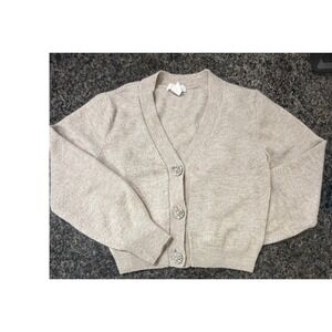 HM Womens Oatmeal Beige Rhinestone Button Knit V-Neck Cropped Cardigan Sweater M